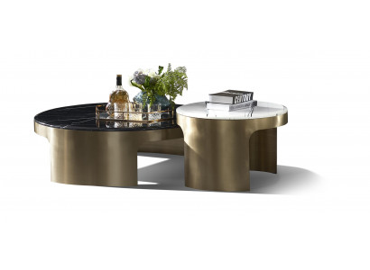 Eleganter Marmor-Couchtisch mit Edelstahl in modernem Design