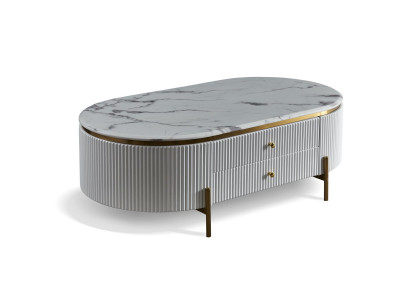 Holz Couchtisch in Natur mit Edelstahl – modernes Design