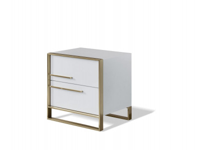 Holz Nachttisch in Natur mit Edelstahl, modernes Design