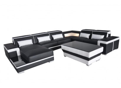 Ledersofa Ecksofa Wohnlandschaft Couch Eckgarnitur Polster Sitzecke + Tisch +USB