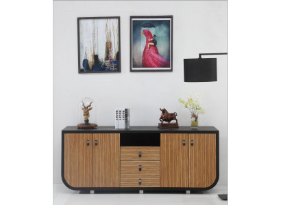 Moderne Holz-Kommode in Schwarz mit Lederfaserstoff-Details
