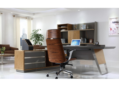 Holz-Sessel in Schwarz mit Edelstahlrahmen, modernes Design