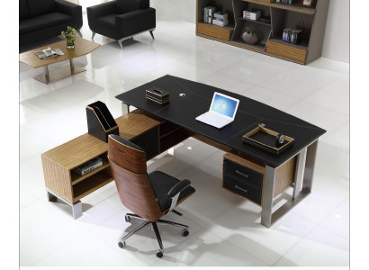 Moderner Holz-Schreibtisch in Schwarz mit Edelstahl