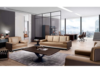 Moderner Couchtisch aus MDF und Stahl in Holzoptik