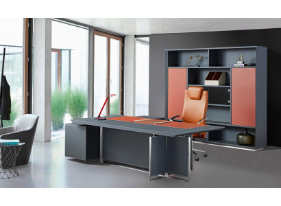 Moderner Eckschreibtisch aus MDF und Glas in dunkler Farbe
