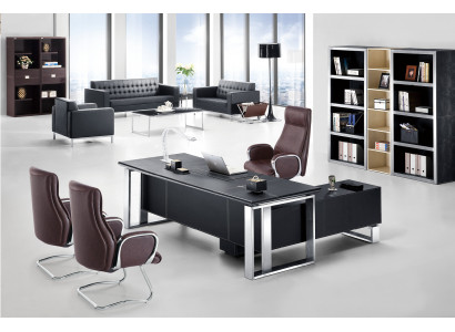 Moderner Eckschreibtisch aus MDF und Edelstahl in stilvollem Design