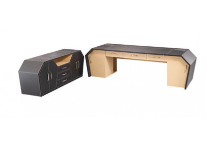Leder-Kommode in Schwarz mit Edelstahl und MDF für modernes Wohnen