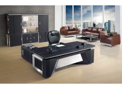 Moderner Eckschreibtisch aus MDF, PVC und Edelstahl in Schwarz