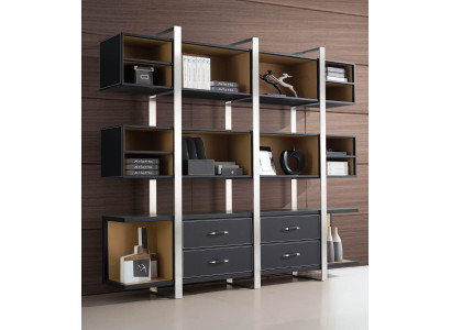 Moderner Wandregal aus MDF und Edelstahl in Schwarz