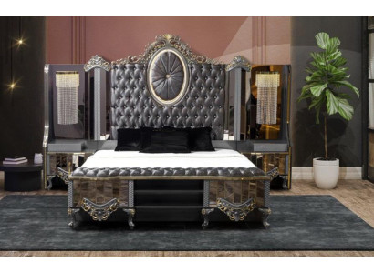 Garnitur Schlafzimmer Doppel Luxus Bett Klassischе Schwarz Set 3tlg