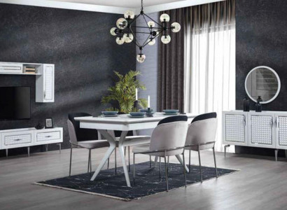 Designer Essgruppe 8tlgl Esstisch Stuhl Kommode Spiegel Esstische Holz moderen