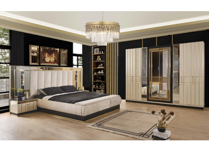 Bett Nachttisch Kleiderschrank 4 tlg Schlafzimmer Set Design Modern Luxus Betten