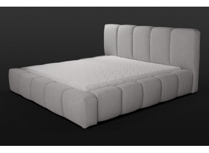 Bett Grau Doppelbett Schlafzimmer Holz Möbel Design Polster Stoff Neu