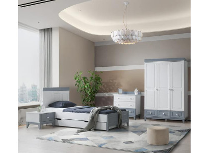 Modernes Kinderzimmer Set mit Bett Nachttisch Kommode und Kleiderschrank Elegant