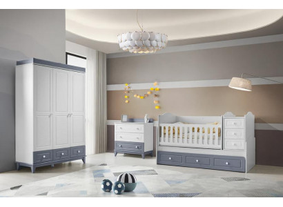 Modernes 3tlg Babyzimmer Set Bett Kleiderschrank und Kommode