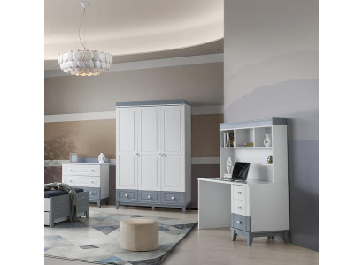 Modernes 3tlg Kinderzimmer Set mit Schreibtisch Kleiderschrank und Kommode