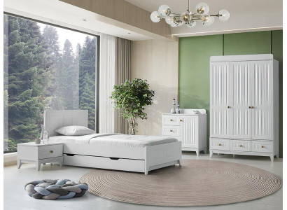 Set Bett Nachttisch Kommode Kleiderschrank Modernes Design Kinderzimmer 4-teilig