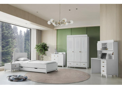 Set Bett Nachttisch Kommode Kleiderschrank Schreibtisch Modern 5-teilig Möbel