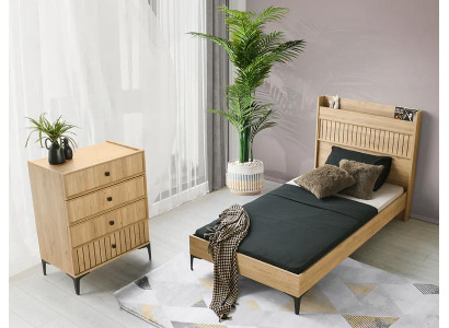 Einzelbett Holz Modernes Kopfteil Kommode Skandinavisches Design Kinderzimmer