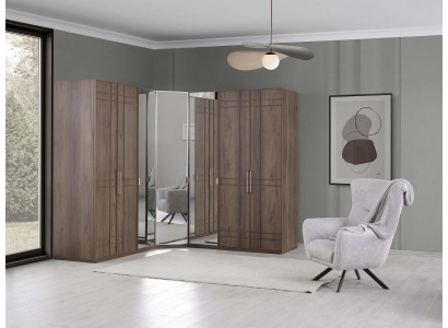 Eckschrank Kleiderschrank Schrank Braun Holz Spiegel 7 Türen Groß