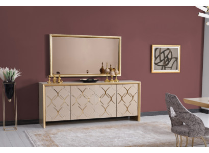 Esszimmer Garnitur Sideboard mit Spiegel Luxus Sideboard Holz beige 2tlg