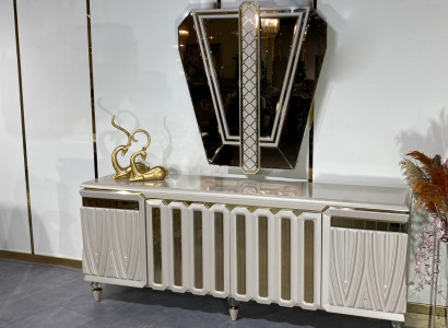 Sideboard Spiegel Esszimmer Design Luxus Möbel Lowboard Beige Kommode 2tlg
