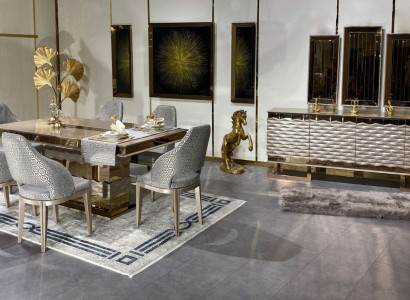 Luxuriöse Esszimmer Set Esstisch 6x Stühle Anrichte Sideboard  Spiegel 11 tlg