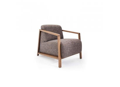 Stilvoll Kompakter Mid-Century-Sessel aus Holz und gepolstertem Stoff