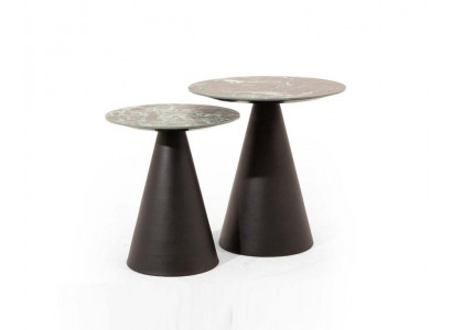 Tisch 2x Beistelltische mit Porzellanplatte in braun Farbe Moder Wohnzimmer
