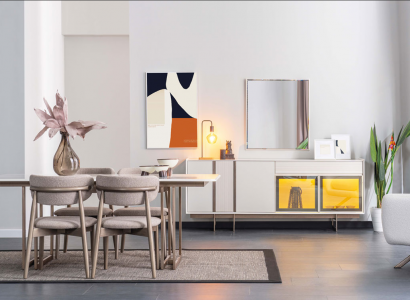 Robustes Esszimmer Set Luxuriöser Esstisch 4x Polsterstühle Anrichte