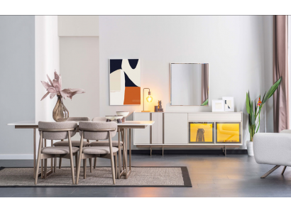 Luxuriöses Esszimmer Set Weißer Esstisch 4x Textilstühle Robuste Möbel