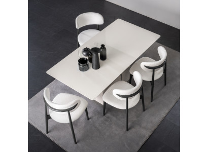 Exklusives Esszimmer Set Weißer Esstisch 4x Textil Polsterstühle 5tlg.