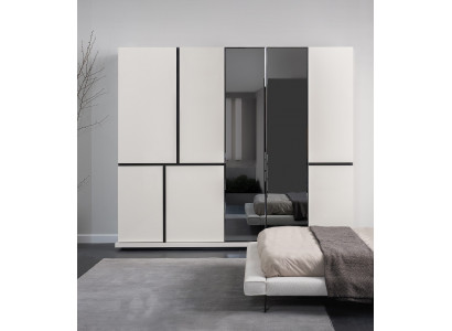 Schlafzimmer Weiß-Schwarzer Kleiderschrank Luxuriöse Holz Schränke Neu