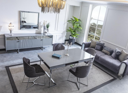 Stilvolles Graues Esstischset Schiebetisch 4 bequeme Stühle Küche Sessel