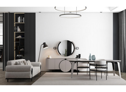 Esszimmer Set Esstisch 4x Stühle Kommode mit Spiegel weiß Modern Essgruppe