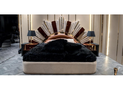 Bett Nachttische Moden Set 3TLG Schlafzimmer Erwachsene Holz Beige Neu JV Möbel