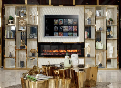 TV Schrank Lowboard Gold WohnZimmer Schränke Holz Edelstahl Modern Regale Neu