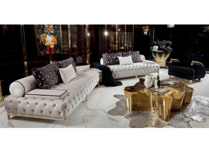 Set 3tlg Esksofa Sessel Couchtisch Wohnzimmer Stoff Holz Modern Luxus Polster