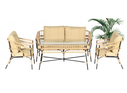 Moderne Beige Gartenmöbel Luxus Sofagarnitur Sofa 3 Sitzer Sessel Couchtisch Neu