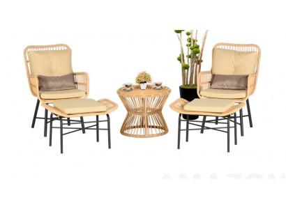 Set 5tlg Sessel Hocker Couchtisch Schaukelstuhl GartenMöbel Rattan Terrasse