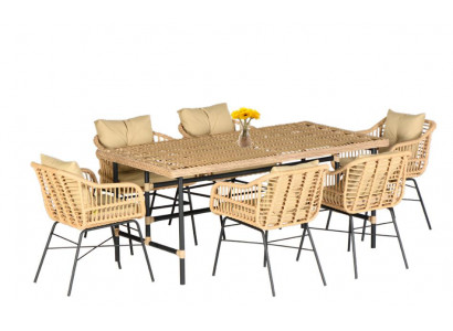 Hochwertiges Rattan Set Garten Möbel Essgruppe 7 tlg. Esstisch Stühle Modern Lux