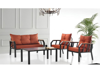 Sitzgruppe Sitzgruppe Gartenmöbel Sitz Orange Couchtisch Set 4tlg Sofa