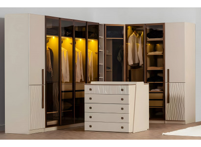 Garderobe Eckkleiderschrank Kleiderschrank Kommode Schrank Holz Beige Set