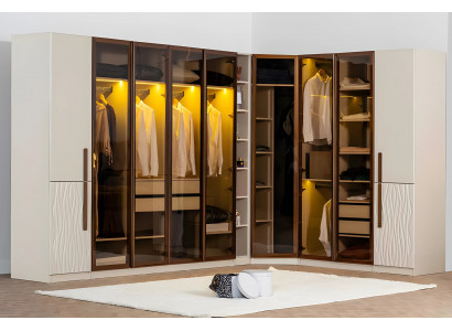 Garderobe Eckkleiderschrank Kleiderschrank Schrank Holz Beige Groß