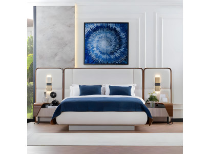 Garnitur Doppelbett mit Bettkasten Schlafzimmer Nachttische Weiß Stoff 3tlg