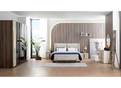 Luxus Schlafzimmer Komplette Doppelbett Schrank Beige 9tlg Kommode