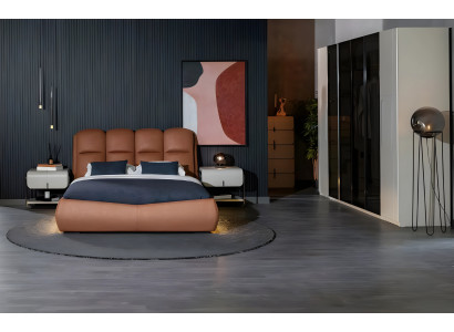 Komplette Schlafzimmer Bett Doppelbett Nachttische Braun Schrank 4tlg