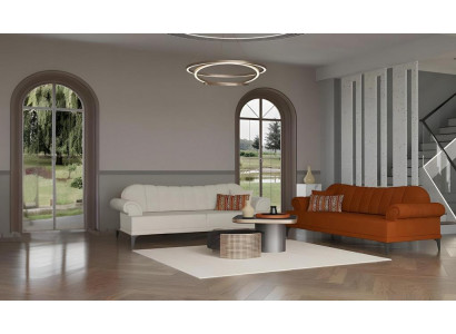 Dreisitzer Sofagarnitur Stoffsofa Sofa Couch Orange Polyester Weiß 2tlg