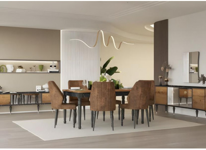 Garnitur Esszimmer Essecke Esstisch Stühle Anrichte 10tlg Braun Holz