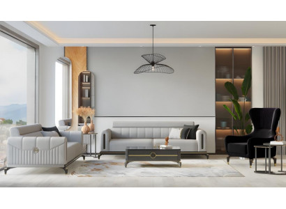 Sofagarnitur Dreisitzer Sessel Grau Sofa Stoffsofa Luxus 3tlg Couch
